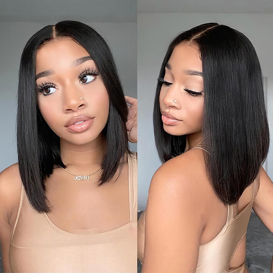 Glueless 6x5 Pre-Cut Lace Closure Straight Bob Wig - Upgrade HD Lace, Natural Black Human Hair, Ready to Wear on the Go