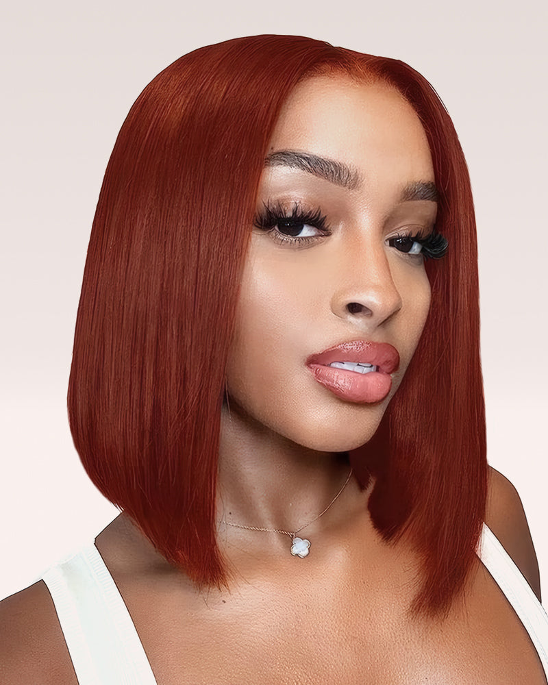【Bogo Sale】Reddish Brown Color Short Bob Straight Wig 6-inch Deep Lace Glueless Human Hair Wig