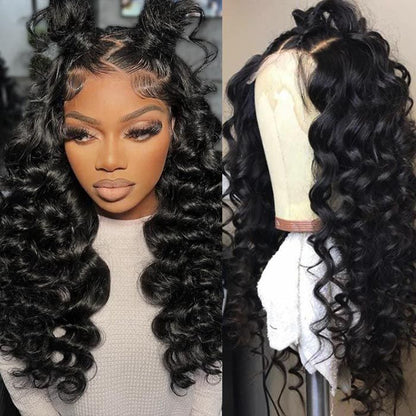Loose Wave Natural Black 360 Lace Frontal Human Hair Wig Free Part