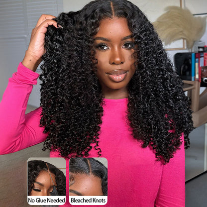 Pre-Cut 13x4 Glueless Lace Front Jerry Curly Easy-Wear Upgrade HD Lace Natural Black Human Hair Wig Beginner-Friendly