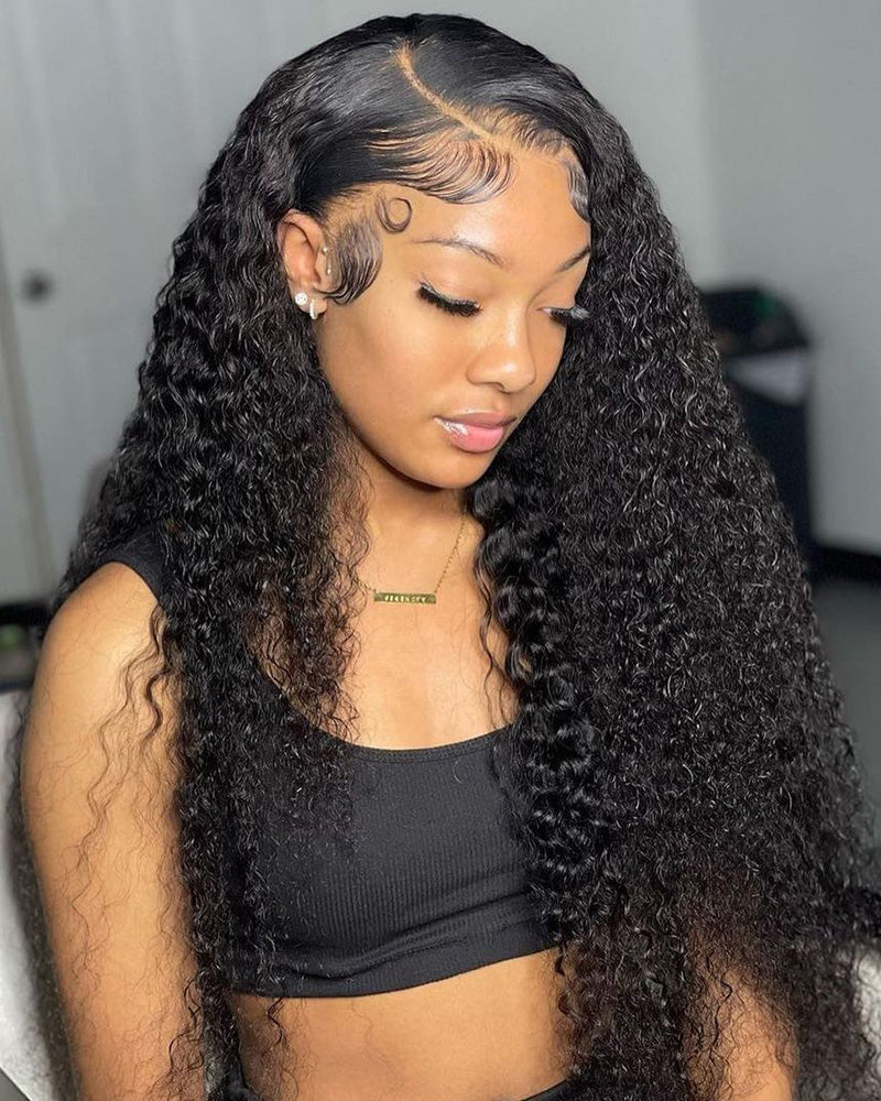 Jerry Curly Natural Black 360 Lace Frontal Human Hair Wig Free Part