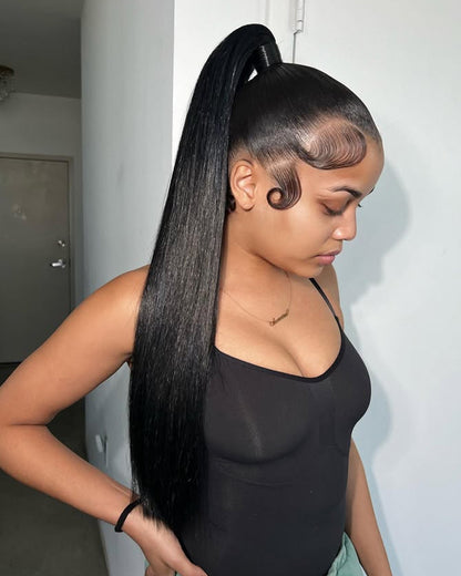 Straight Natural Black 13x4 Invisible Swiss HD Lace Frontal Human Hair Wig Free Part
