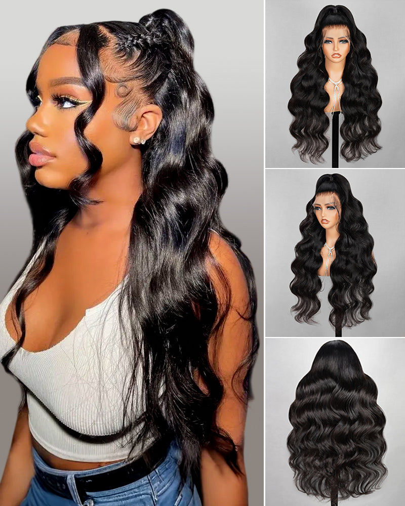 360 Full Lace Natural Black Body Wave Human Hair Wig Free Part