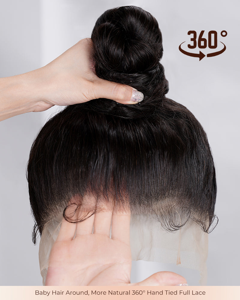 360 Full Lace Natural Black Body Wave Human Hair Wig Free Part