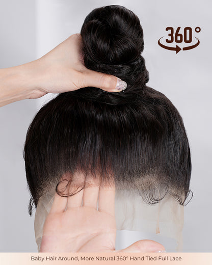 360 Full Lace Natural Black Body Wave Human Hair Wig Free Part