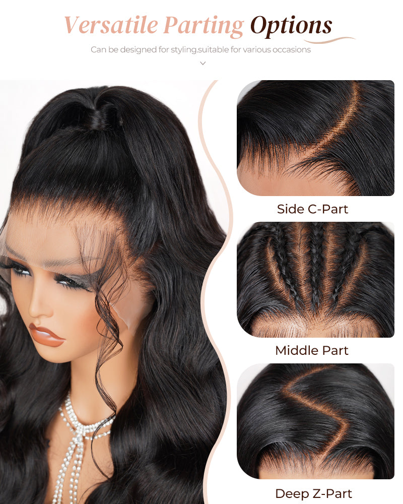 360 Full Lace Natural Black Body Wave Human Hair Wig Free Part