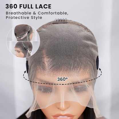 Loose Wave Natural Black 360 Lace Frontal Human Hair Wig Free Part