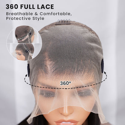 360 Lace Frontal Yaki Straight Natural Black Human Hair Wig Free Part - Arabella Hair