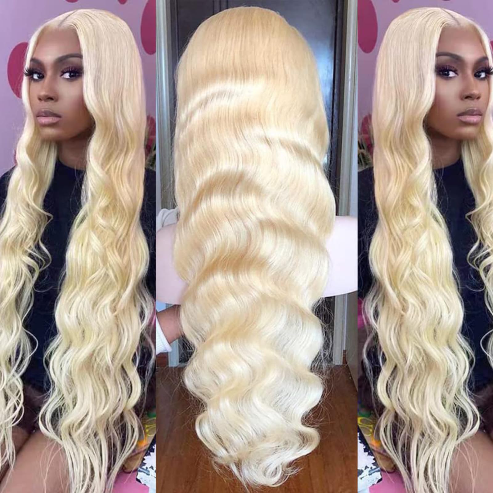 30&quot; Pre-Cut 13x4 Upgrade Lace Front 613 Blonde/Pink Colored Straight Human Hair Wig C Part