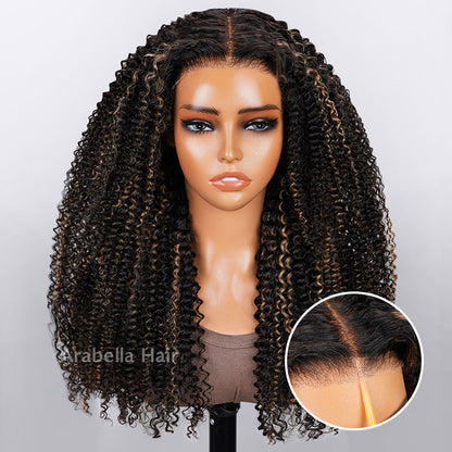 Afro Curly Highlight Colored Pre-Cut 6x5 Lace Front Human Hair Wigs
