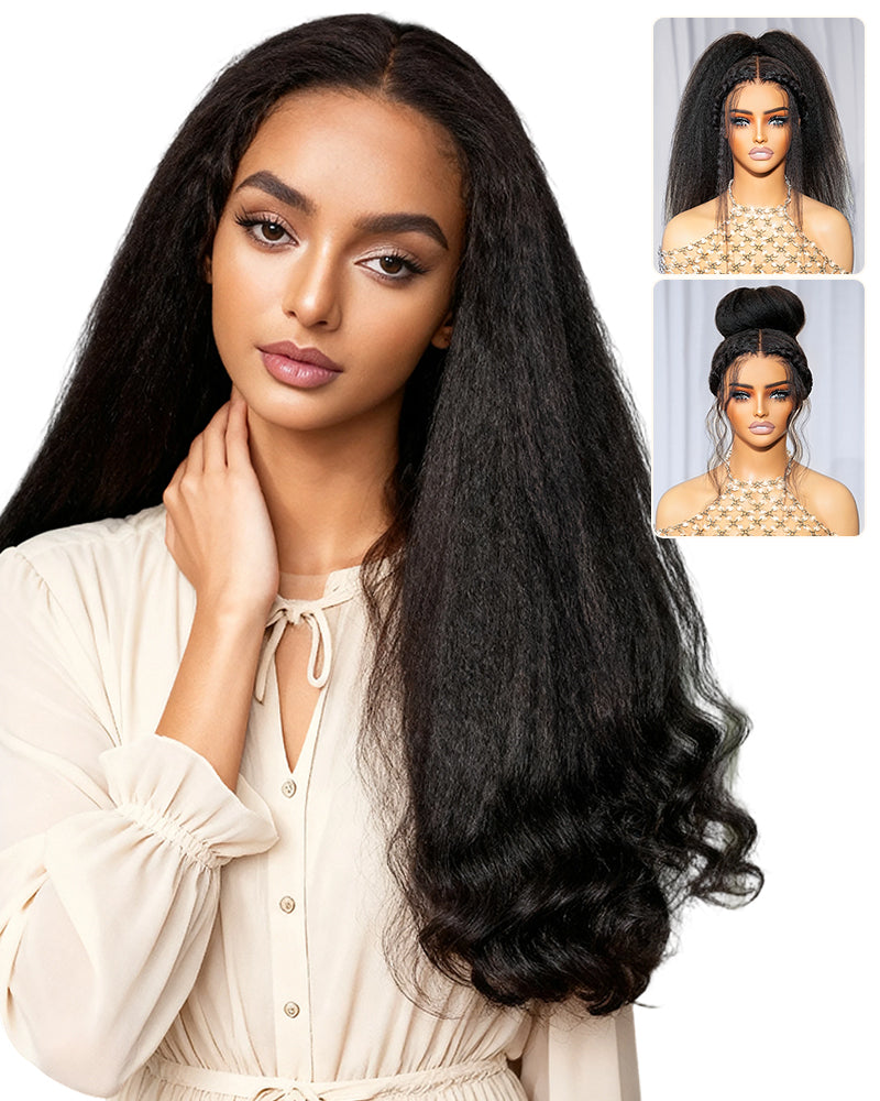 Arabella Hair Arabella 3D Lace Half Wig Yaki Straight With Burmese Curly Wig Natural Black Breathable & Security