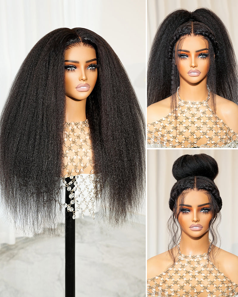 Arabella 3D Lace Half Wig Yaki Straight Wig Natural Black Breathable &amp; Security