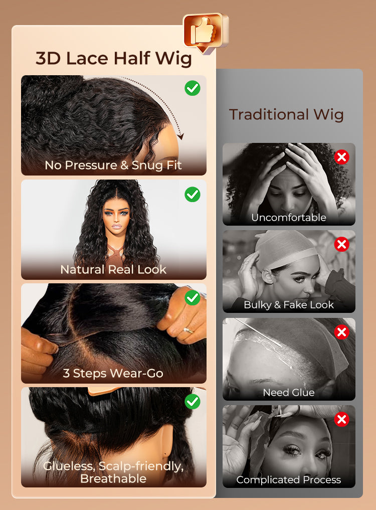 3D Lace Half Wig Bohemian Curl Wig