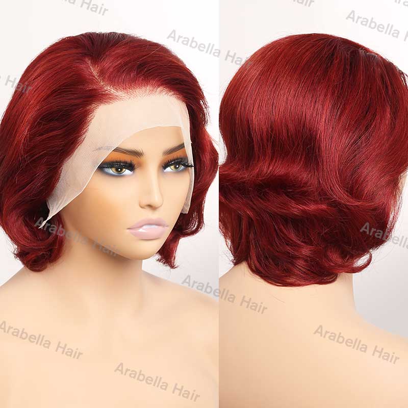 Red Colored Short Bob Wave Style 13x4 Lace Frontal Human Hair Wigs