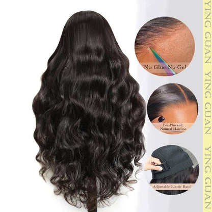 13x4 Lace Pre-Cut Glueless Body Wave Easy-Wear Natural Hairline Upgrade HD Lace Bleached Knots Natural Black Human Hair Wig Beginner-Friendly