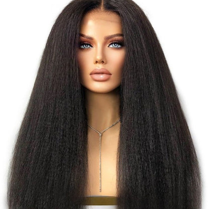 Glueless 6x5 Pre-Cut Lace Closure Yaki Straight Easy-Wear Upgrade HD Lace Natural Black Human Hair Wig Beginner-Friendly