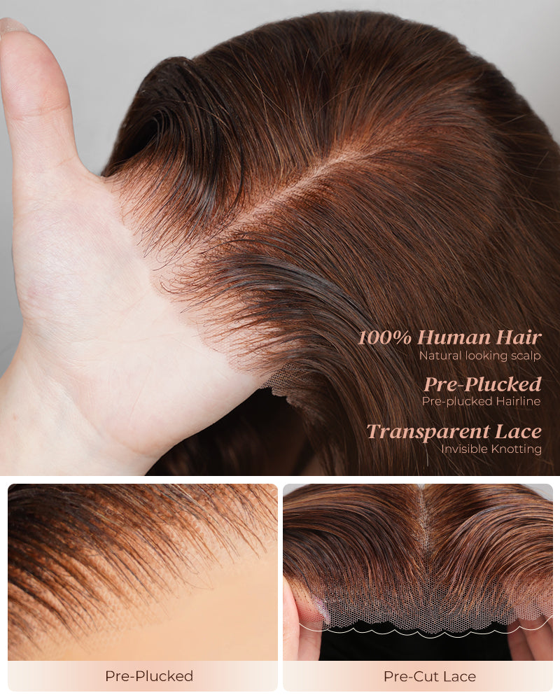 Chestnut Brown Color Water Wave Curly 13x4/6x5 Lace Human Hair Wig Free Parting