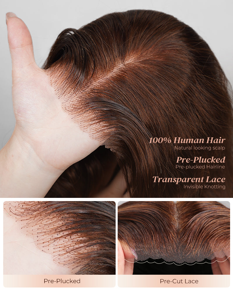 Chestnut Brown Color Water Wave Curly 13x4/6x5 Lace Human Hair Wig Free Parting