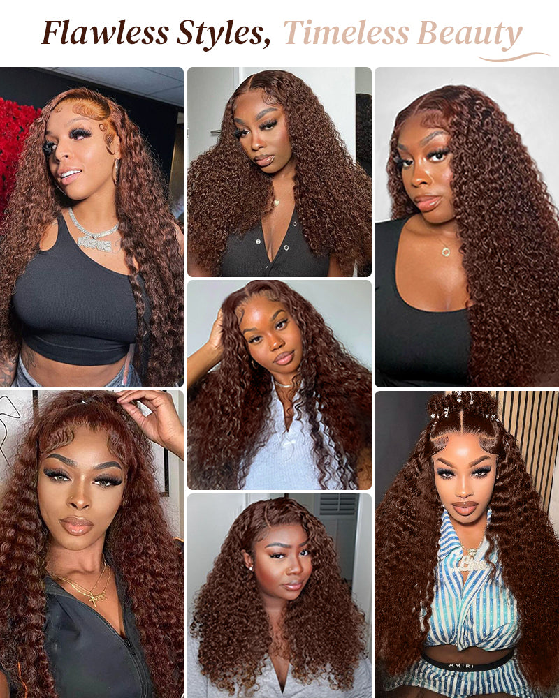 Chestnut Brown Color Water Wave Curly 13x4/6x5 Lace Human Hair Wig Free Parting