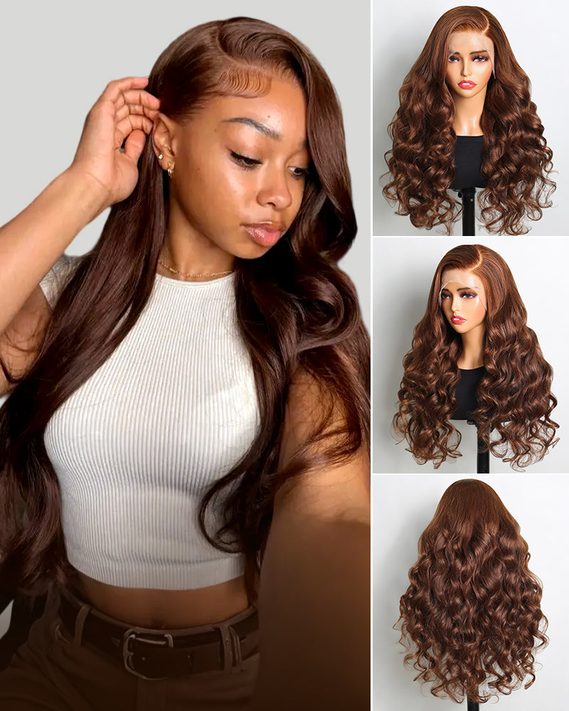 Chestnut Dark Brown Color Body Wave 13x6 Lace Front Human Hair Wig