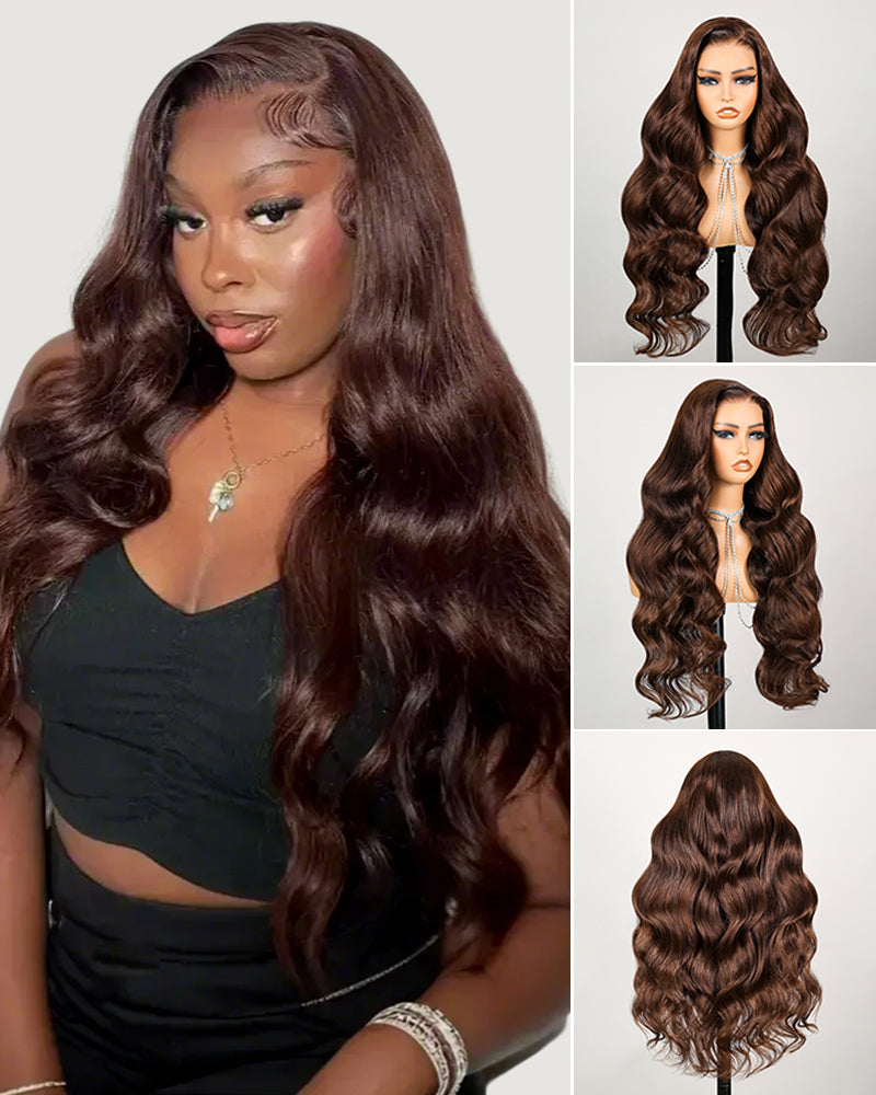 Dark Brown Colored Loose Body Wave Glueless 6x5 Pre-Cut Lace Easy-Wear Human Hair Wigs