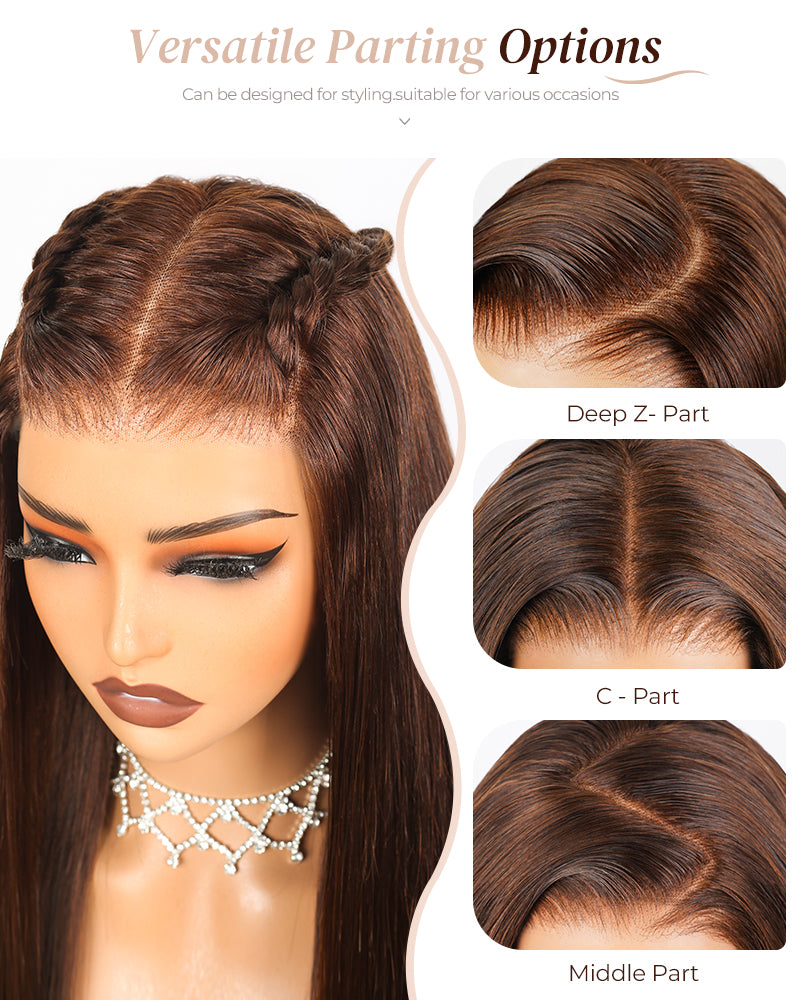 Dark Brown Colored Loose Body Wave Glueless 6x5 Pre-Cut Lace Easy-Wear Human Hair Wigs