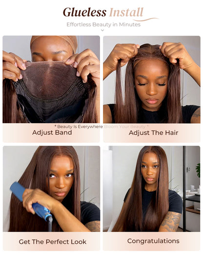 Arabella 6x5 invisible knots Glueless Chocolate Brown Wig Loose Body Wave Wig Pre-cut Lace Beginner Friendly