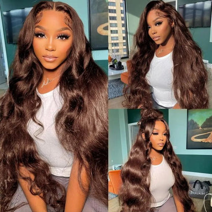 Dark Brown Colored Loose Body Wave Glueless 6x5 Pre-Cut Lace Easy-Wear Human Hair Wigs