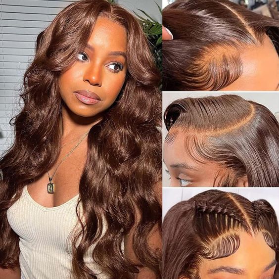 Dark Brown Colored Loose Body Wave Glueless 6x5 Pre-Cut Lace Easy-Wear Human Hair Wigs