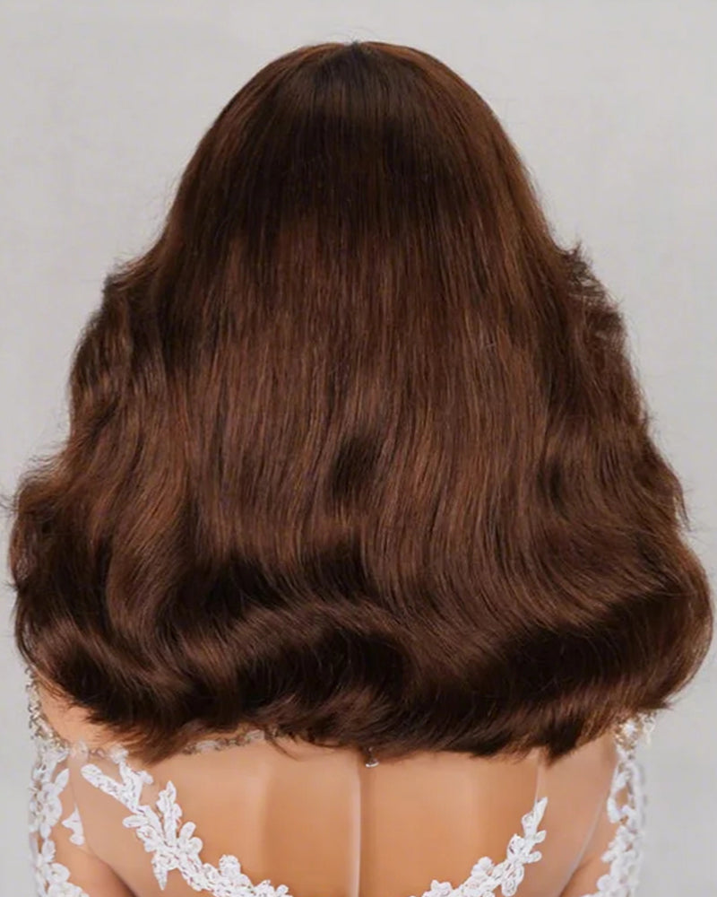【Bogo Sale】Dark Brown Colored Cloud Wave Short Bob 6x5 Pre-Cut Lace Human Hair Wig