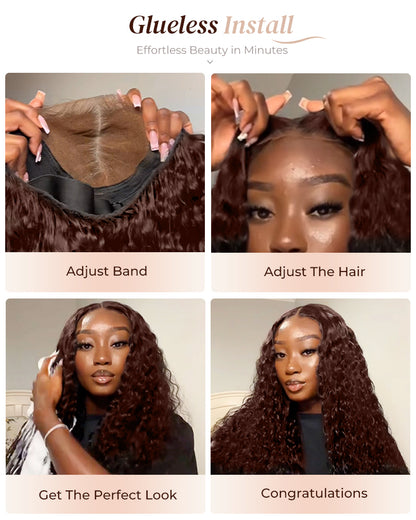 Chestnut Dark Brown Bohemian Natural Curl Pre-Cut 6x5 Lace Glueless Human Hair Wig Middle Part