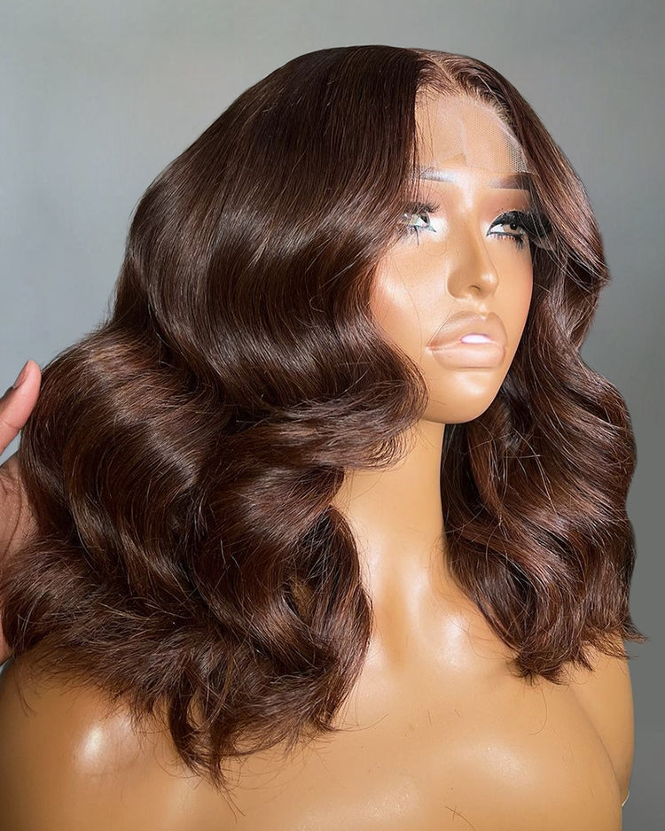 Limited Design Dark Brown Colored Blowout In Wavy Style Glueless 6x5 Pre-Cut Lace Easy-Wear Wig Human Hair Wigs