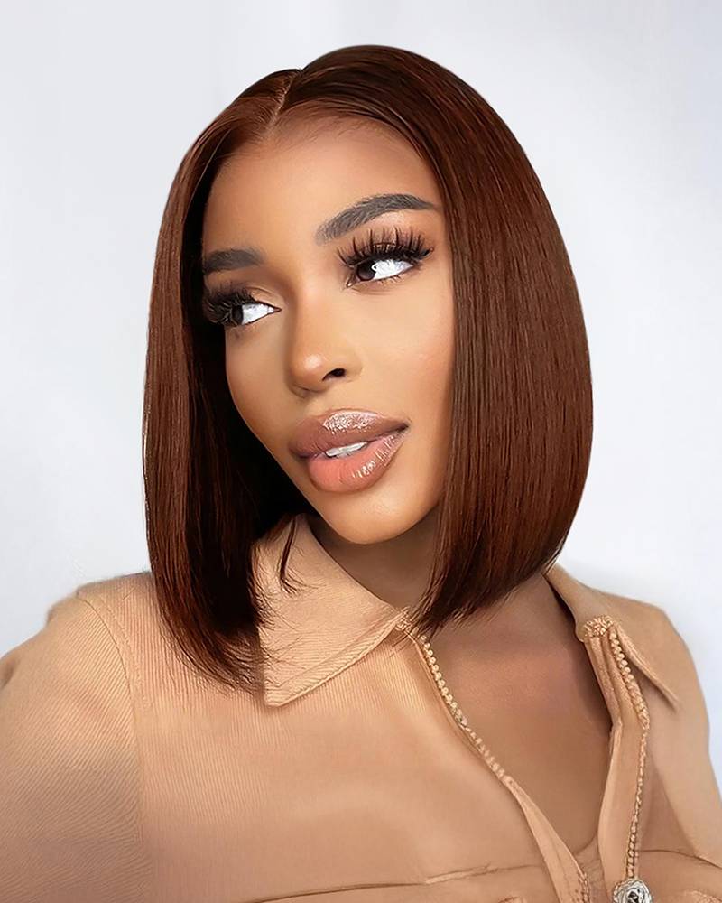【Bogo Sale】Dark Brown Color Short Bob Straight Wig 6-inch Deep Lace Glueless Human Hair Wig
