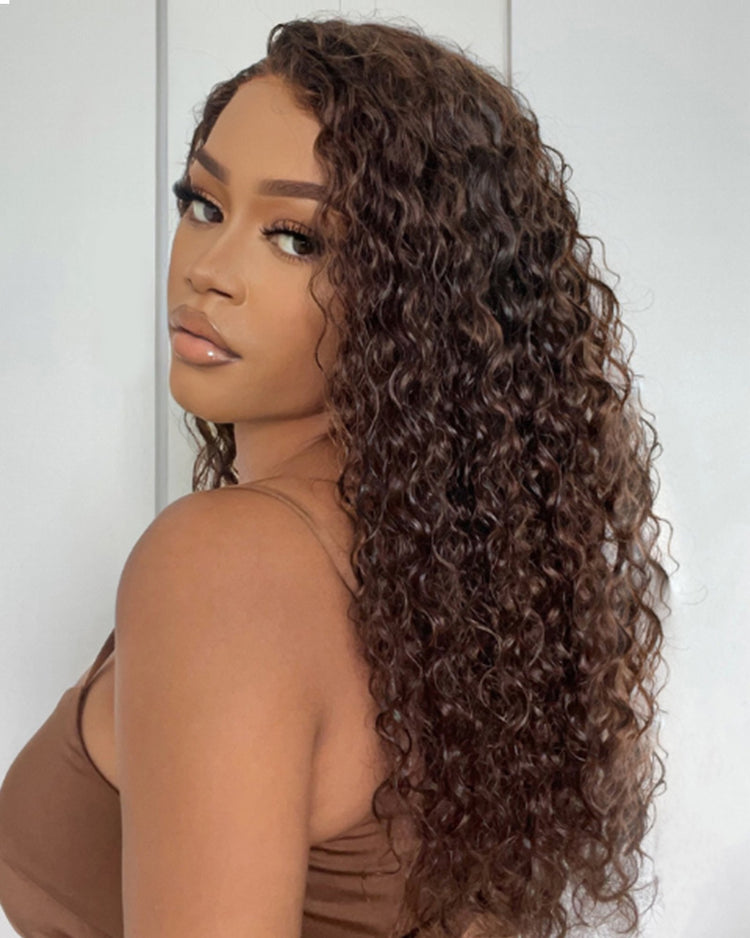 【$299 = 2 WIGS】Arabella 13x4 Frontal Lace &amp; 6x5 Invisible Knots Glueless Chocolate Brown Water Wave Wig Invisible Knots Realistic Hairline