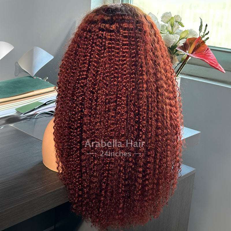 Reddish Brown Ombre Colored Afro Curly Easy-Wear 6x5 Glueless Pre-Cut Lace Human Hair Wigs