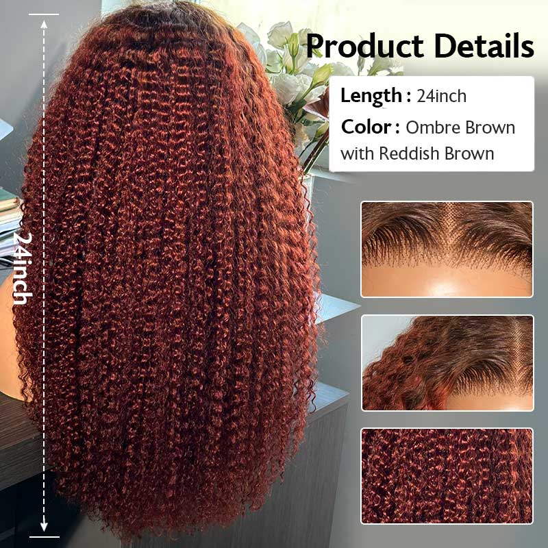 Reddish Brown Ombre Colored Afro Curly Easy-Wear 6x5 Glueless Pre-Cut Lace Human Hair Wigs