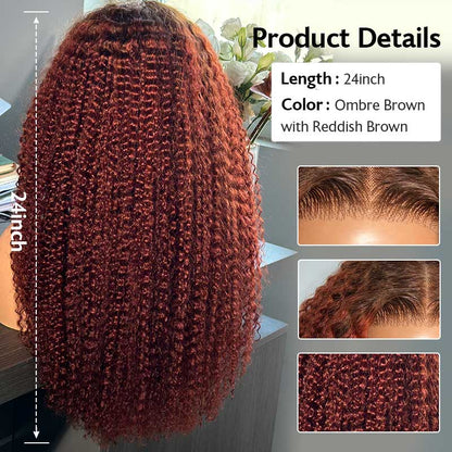 Reddish Brown Ombre Colored Afro Curly Easy-Wear 6x5 Glueless Pre-Cut Lace Human Hair Wigs