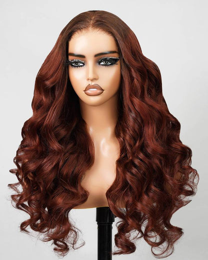【Bogo Sale】Ombre Brown Wig with Reddish Brown Loose Body Wave Glueless 6-Inch Deep Lace Middle Part Human Hair