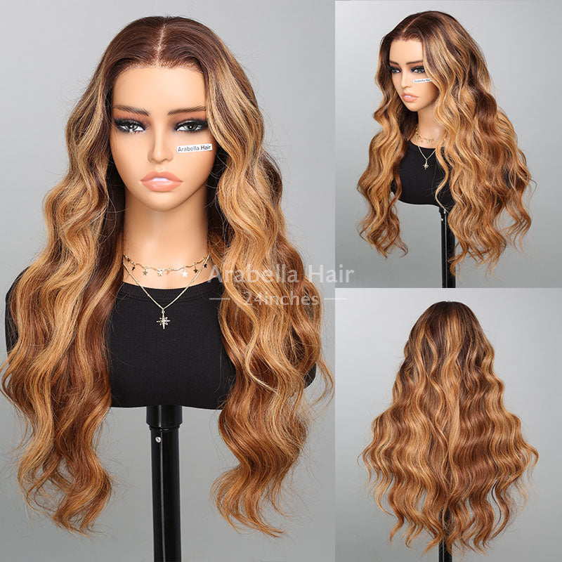 Glueless 6x5 Lace Front Cashew Color Wig Pre-Bleached Knots Wavy Protective Style Human Hair Wigs