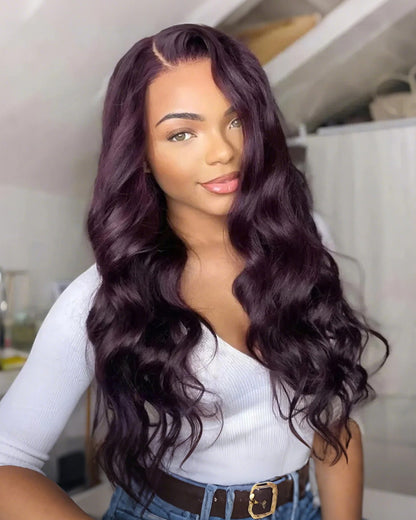 Dark Purple Plum Color Body Wave 13x4/5x6 Lace Frontal Human Hair Wigs