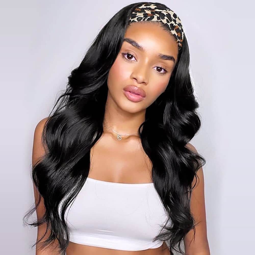 Headband Natural Black Straight/Body Wave Easy Wear Glueless Wig for Beginners Human Hair Protective Style