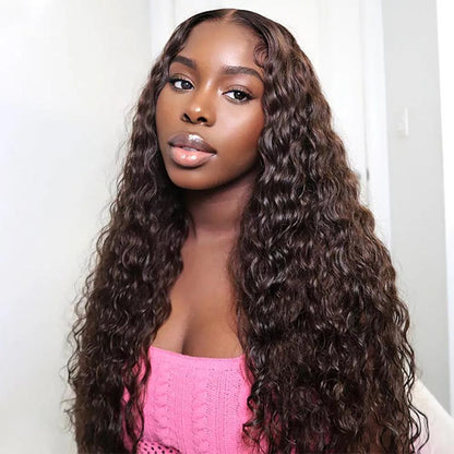 Glueless 13x4 Chestnut Dark Brown Lace Front Deep Wave Glueless Wig Pre Plucked Human Hair Wigs