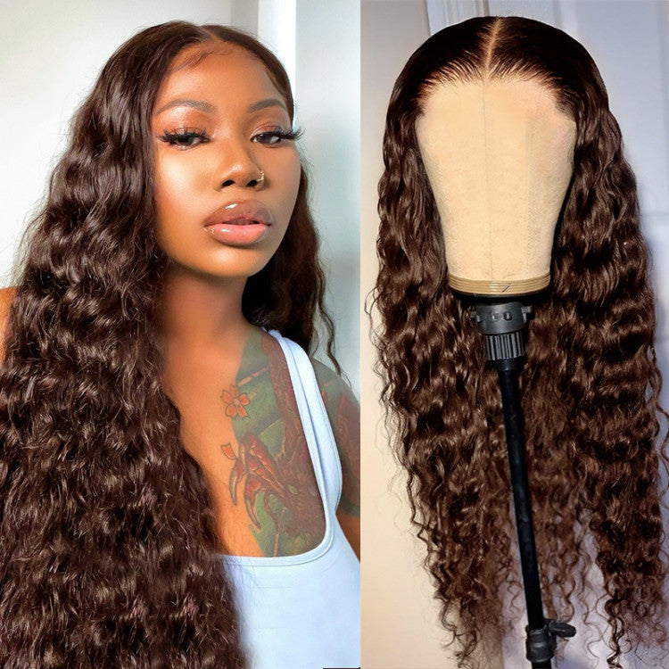 6x5 Glueless Chestnut Dark Brown Glueless Lace Deep Wave Wear&amp; Go Pre Plucked Human Hair Wigs