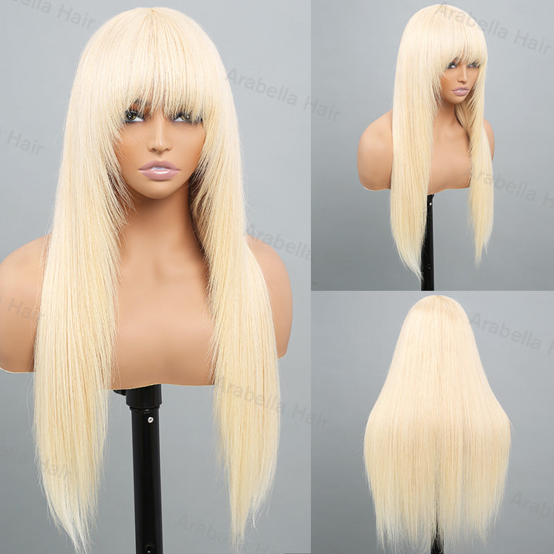 613 Blonde Non-Lace Layered Straight Machine Made Lightweight Human Hair Wig With Chic Gradient Color Options