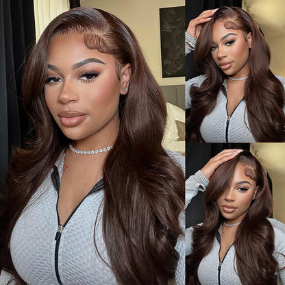 Dark Brown Colored Loose Body Wave Glueless 6x5 Pre-Cut Lace Easy-Wear Human Hair Wigs