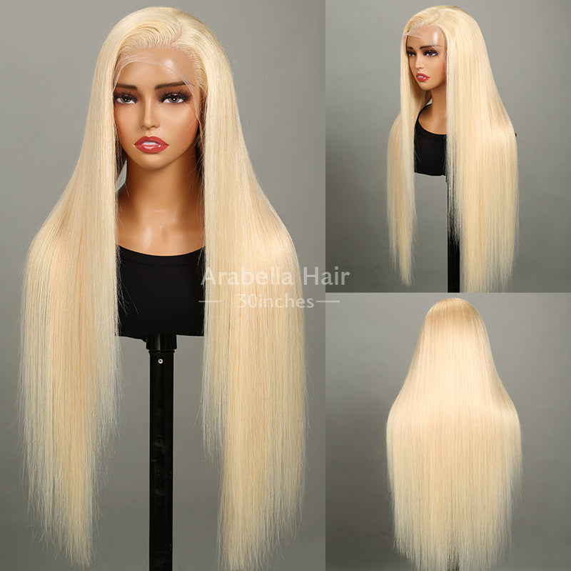 30&quot; Pre-Cut 13x4 Upgrade Lace Front 613 Blonde/Pink Colored Straight Human Hair Wig C Part