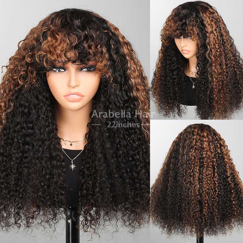 P4/27 Ombre Afro Kinky Curly Wig With Bangs Full Machine Made Wigs Remy Hair