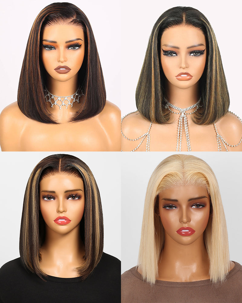 Arabella $89 Final Deal Price 13x4/6x5 Lace Auburn Highlights On Black/Balayage Highights/Blonde Straight Bob Wig