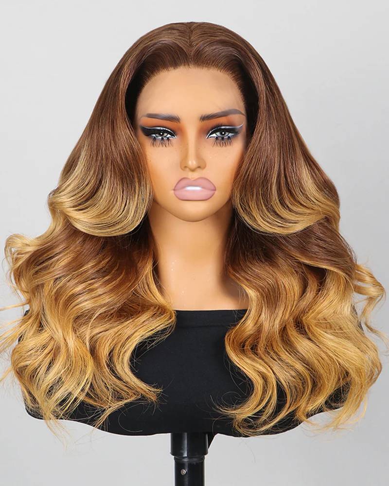 Amber Blonde Ombre Colored Loose Body Wave 13x4 Lace Frontal Human Hair Wig