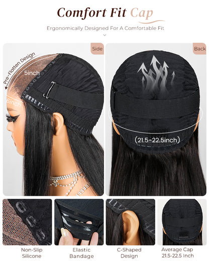 Arabella 6x5 Invisible Knots Glueless Money Piece Highlight on Natural Black Straight Wig Pre-cut Lace Beginner Friendly